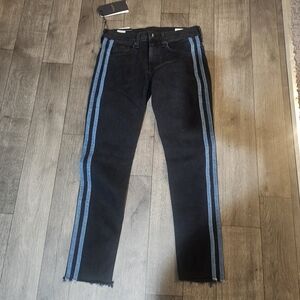 rag & bone Black Skinny Jeans with Blue Track Stripes Size 25 {J3}